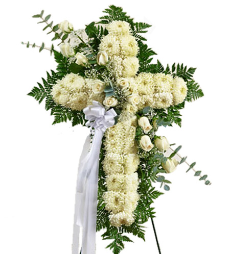 Cruz Fúnebre con Lirios y Crisantemos
